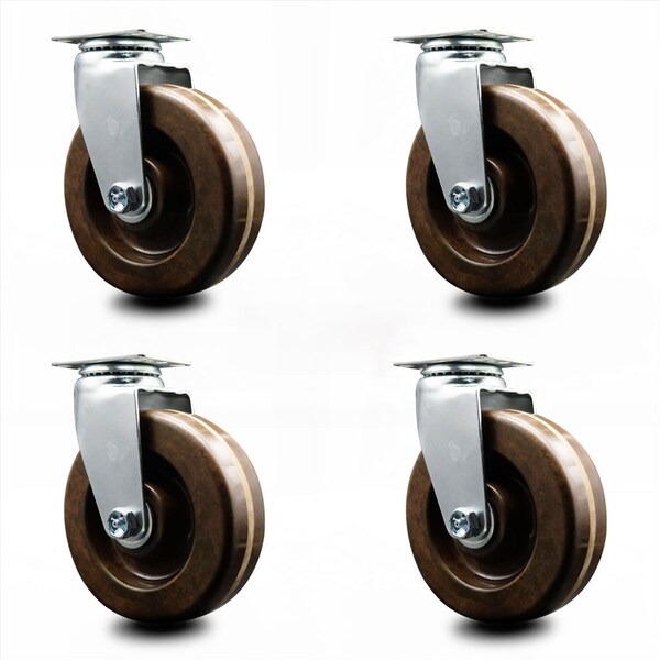 6 Inch High Temp Phenolic Wheel Swivel Caster Set with Roller Bearings SCC
